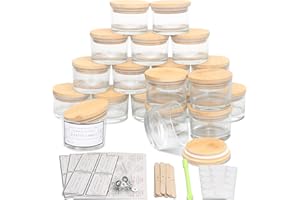 MILIVIXAY Lot de 20 bocaux à bougies en verre transparent de 113,4 g avec couvercles et kits de fabrication de bougies – Petits pots vides pour la fabrication de bougies – Conteneurs à épices, poudre