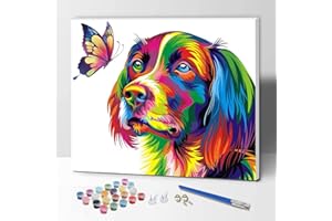 ifymei Dipingere con i Numeri per Bambini e Adulti Principianti, Kit Regalo da Disegno per Bambini e Bambine, Gioco Creativo per Bambini 6+ Anni - 30x40 cm - Con Telaio - Cane Colorato