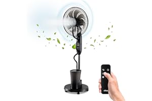 UFESA Mist Fan VNDC Ventilateur Brumisateur, Ultra Silencieux, Télécommande, 3 Modes, Minuterie, 9 Vitesses, 40cm de Diamètre, 8 Pales, 60W, Noir