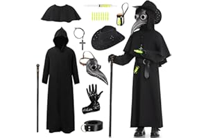 LumenVela Medico Della Peste Costume Bambino, Plague Doctor Costume, Halloween Costume Medico Della Peste Cosplay Set con Maschera, Cintura, Guanti, Scettro per Bambino Halloween