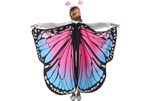 AffeGifts Ailes de Papillon Enfant, Ailes Papillon Deguisement avec Capuche Cape Papillon Enfant Cape Ailes de Papillon Ailes Papillon Enfant Filles Fantaisie Robe Party Play 3-8 Ans (Rose L)