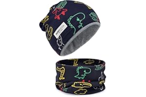 YMIFEEY Kinder Mütze und Schal Set, Kinder Beanie Kindermütze & Schlauchschal für Jungen Mädchen 2-8, 95% Baumwolle Mütze und Loop Schal Dünne Warm Winddicht für Winter, Frühling, Herbst