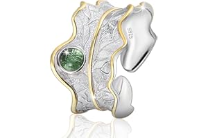 Lotus Fun Anillo de plata de ley 925 ajustable con hoja de peonía, hecho a mano, joyería de moda única, regalo para mujeres y niñas