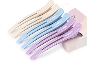 AIMIKE Pinzas Pelo Peluqueria,6Pcs Seccionamiento Pinzas Pelo Profesional para Salón y el Hogar, Antideslizante No-Trace Pinzas Pelo Mujer Peluqueria con Banda de Silicona-Macaron