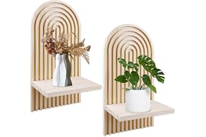 Byzesty Set med 2 väggfästa trähylla – Bohèmestil – Regnbåge – Bohème väggdekoration – Flytande väggfästad hylla – I tall – F