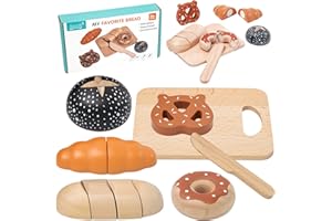DxxD Cucina Giocattolo Pane in Legno per Bambini, Montessori Cibo Giocattolo Accessori, Gioco di Ruolo in Panificio, Giochi da Cucina, Regalo Compleanno Natale Halloween Ragazzi Ragazze 3 4 5 6 Anni