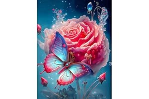 AIRDEA Fleurs de Roses Diamond Painting, Papillon 5D DIY Broderie Diamant Painting Kit Complet, Peinture Diamant Artisanat Strass Point de Croix Painting pour Adultes, Enfants, Décoration 30x40cm