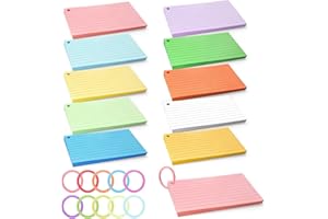 DREAMARK 500 Flash Cards 12,7 x 7,6 cm,Cartes d'index avec 10 Anneaux de Reliure 10 Couleurs Lignées Papier 150g/m² Cartes de Révision Fiches Bristol pour École Bureau Maison Étude Notes
