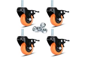 YOOGAA 50 mm Swivel Caster Wheels 2 Inch Heavy Duty Threaded Stem Casters 3/8"-16x1" Safety Dual Locking Industrial Castors Set of 4 Load Bearing 270kg Caster with Brakes Wheels for Cart, Furniture