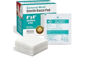 General Medi Compresses de gaze stériles - (10x10cm) Compresses de gaze médicale enveloppées individuellement pour les coupures et les brûlures et le soin des plaies (50 paquets, 100 pièces au total)