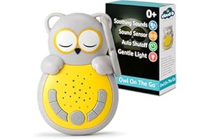 Cloud b con suono e luce calmante da viaggio | 4 rumori bianchi e 4 ninna nanne | Sensore intelligente di risveglio | Sweet Dreamz Grey Owl