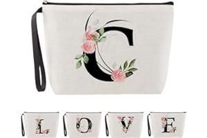 Blisswave Trousse de Toilette A-Z, Cadeaux Personnalisés pour Femmes, Fille, Maman et Amies, Noël, Anniversaires, Petite Trousse Maquillage Rose Élégante et Mignonne, Ornée de Vos Initiales (Beige)