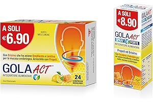 LINEA ACT Gola Act Miele e Limone e Gola Act Spray Forte, Integratore Alimentare con Erismo, Vitamina C,Estratti di Propoli, Erisimo ed Oli Essenziali, 1 Confezione Bipack con Spray e Compresse