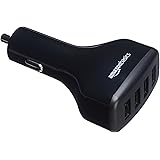 Amazon Basics - Kfz-Ladegerät für Apple- & Android-Geräte, USB-Anschluss: 4 Eingänge, 9,6 Ampere / 48W, Schwarz