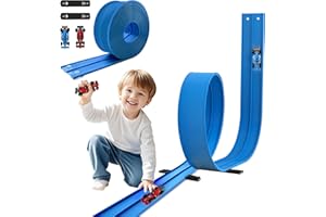 JURCHIO Autorennbahn Rennbahn 4.5M für Hot Wheels, Flexible Rennstrecke Auto Autorennbahn Rennbahn Spielzeug ab 3 4 5 6 Jahre,Rollt Auf Tragbare Dual Rennstrecke Bahn für 1/64th Autos