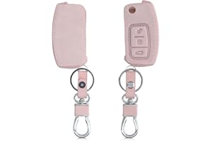 kwmobile Key Cover Compatible with Ford 3 Button Car Flip Key - Faux Leather Car Key Fob Protector - Rose Gold