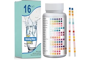 DIVIDERMY 150 Piezas 16 en 1 Tiras Prueba Agua, Prueba de Agua de Piscina y SPAs y Agua Potable, Kit Análisis Tiras de Prueba de Agua Con 16 Parámetros, Análisis de Dureza Total, pH Prueba, Alcalinidad