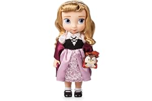 Disney Store: muñeca de Princesa niña Coleccionable de La Bella Durmiente (colección Animators), Aurora, 39 cm, Pelo enraizado y Traje realistas, Peluche de búho en Raso Acolchado, Mayores de 3 años