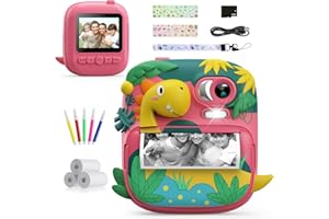 Aparat natychmiastowy z aparatem dziecięcym, aparat cyfrowy CAMCLID 2,4 cala Aparat natychmiastowy z dinozaurem dla dzieci z kartą 32G, prezenty dla chłopców i dziewcząt w wieku 3–12 lat (różowy)