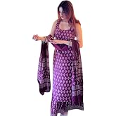SHISHKALA Women Purple Printed Kurta Set with Dupatta | Sleeveless Straight Long Kurta | Festive & Party Ethnic | wedding