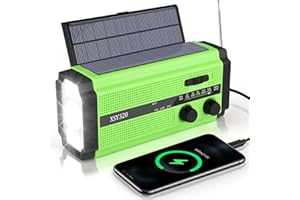 GINDOLY Radio solarne, przenośne radio dynamo z korbą, radio dynamo z AM/FM, 5000 mAh, z latarką LED i lampką do czytania LED, alarm SOS do wędrówek, na kemping, do użytku na zewnątrz, zielone