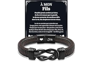 VU100 Bracelet pour Fils Cadeau pour Fils Cadeau pour Fils de Maman et Papa Bracelet en Cuir en Acier Inoxydable Bracelet pour Mon Fils Cadeaux d'Inspiration Cadeaux d'Anniversaire pour Garçons