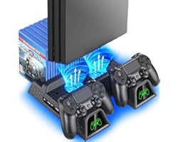 OIVO PS4 Stand with PS4 Cooling Fan Cooler for Playstation 4/PS4 Slim/PS4 Pro, PS4 Pro Vertical Stand with PS4 Controller Cha