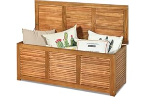 HOMASIS 178L Coffre de Rangement Extérieur en Bois,Banc de Stockage avec Couvercle,Boîte de Rangement pour Jardin, Balcon,Terrasse,Entrée,Charge 150KG 120x45x45cm