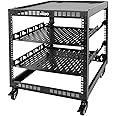 Tecmojo 12U Open Frame Network Rack, 19" Compatible, Floor Standing and Wall Mountable, with 2x 1U Server Shelf & Mounting Hardware, AV & IT Equipment Rack for for Office/Home