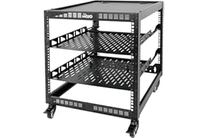 Tecmojo 12U Open Frame Network Rack, 19" Compatible, Floor Standing and Wall Mountable, with 2x 1U Server Shelf & Mounting Hardware, AV & IT Equipment Rack for for Office/Home