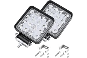 TURNAROUNDTECH Phare led 12V 2 pieces aluminium abs 48W 16 led 6500K 10.5 cms 4.21" phare de travail led phare de travail led tracteur longue portée led 4x4 feux led 12v phare led 4x4