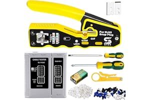 SAMTEK RJ45 Ethernet Network Passthrough Crimper Tool Kit, ethernet RJ45 Connectors Crimping Cable Tester Punch Down Tool Set Cable Cutter Stripper Crimper for RJ45 CAT5 Cat6 CAT7 Screwdriver