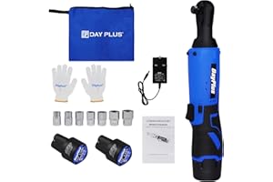 DICN Juego de llaves de carraca inalámbricas de 3/8 pulgadas, 40 Nm, 12 V, 230 RPM, driver eléctrico de carraca con 7 enchufes, 2 baterías de iones de litio de 1500 mAh, carga rápida, disparador de