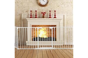 COSTWAY Baby Safety Playpen, Hearth Gate, Metal Fire Gate with Automatically Close Door, Room Divider, 290cm Fireplace/Pet Fence (White)
