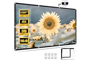 VENIRCOOL 120 inch Projector Screen - 16:9 4K FHD Foldable Anti-Crease Double-Sided Projection Projector Screen for Home Theater Cinema Indoor Outdoor Backyard Party