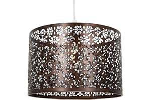 Unique Moroccan Designed Matt Bronze Metal Circular Pendant Light Shade with Floral Decor | 30cm Diameter | Maximum 60watt Bulb Allowed by Happy Homewares