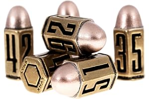 LYNX Bullet Metal Dice Set - Seis Dados de Balas D6 en latón - Compatible con DND, Wargames, Juego de rol, D&D, ... Perfecto Regalo/Accesorios de RPG/Dungeons and Dragons/D and D Español.