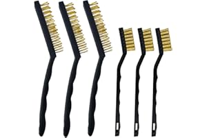 HIQU AND HIST Zestaw 6 mosiężnych szczotek drucianych, zakrzywiony uchwyt z tworzywa sztucznego, stal nierdzewna