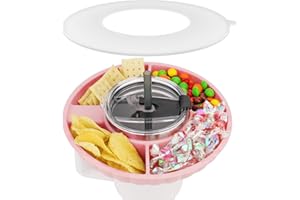 MUSIWANNA Snackteller mit Deckel für Stanley Cup 40oz/1,18L, NUR FÜR 40OZ, Snackschale kompatibel mit Stanley Quencher 40oz, Silikon Snack Tablett mit 4 Fächern, Snackring mit Abdeckung (Rosa), KEINE BECHER