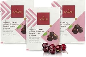 DOMORI Dragées all'Amarena, Amarene Ricoperte di Cioccolato Fondente e Cacao, 40 Grammi (confezione da 3 pezzi)
