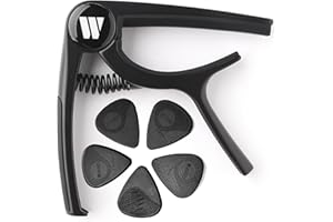 WINGO Guitar Capo for Acoustic and Electric Guitars, Ukulele, Mandolin, Banjo - Black with 5 Non-slip Picks.