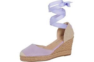 LORA DORA Womens Espadrille Wedge Sandals Strappy Hessian Wedges Ankle Wrap Tie Leg Straps