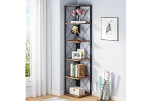 Tribesigns Étagère d'angle, étagère de Rangement étagère bibliothèque, Support de Plante, 6 Niveaux Industriel pour la Maison, Bureau, Salon, Chambre à Coucher, Balcon, Marron Vintage, 32x32x180cm