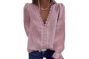 GRMLRPT Blusa de Mujer Blusa de Gasa Cuello en V Camisa de Encaje Camiseta Casual Elegante Camiseta de Manga Corta Top de Gasa Elegante