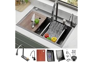 GENERIC Fregadero Cocina 80x50cm, Multifuncional Fregadero de Cocina de 1 Cubeta, Negro Grande Fregadero de Acero Inoxidable, con lavadora de vidrio, Kit de Drenaje Filtro, sifón así como otros accesorios