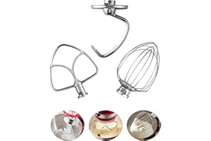 ‎HOMGEN HOMGEN 3 stück Mixeraufsätze für KitchenAid Standmixer 4.5-5 QT – Edelstahl Kitchenaid Mixer-Zubehör aus Stahl enthalten K45WW Schneebesen, K45DH Knethaken, K45B Flachrührer