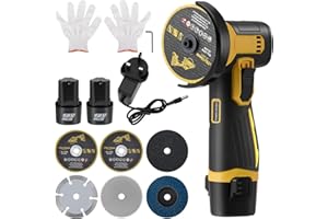 MAKDLY 12V Mini Cordless Angle Grinder, Mini Angle Grinder Tool with 3 in Grinding Disc, 6 Cutting Discs & 2PCS Batteries, 19500 RPM Cordless Angle Grinder Tool Set for Cutting Polishing and Grinding