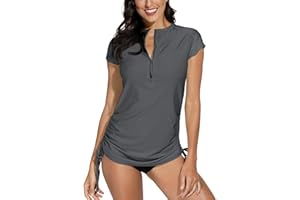 BesserBay Haut de maillot de bain à manches longues avec protection UV et fermeture éclair pour femme