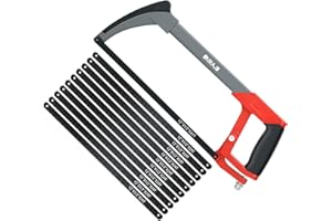 AIRAJ Hacksaw - Heavy Duty Hacksaw for Metal Cutting - Two Sawing Angles 45°/90° - with 10 Spare Blades - Metal Hack Saw for Wood, Plastics, Rubber and Other Common Materials