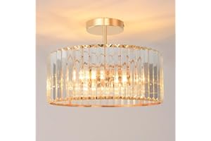 ‎ANWIO ANWIO Kristall Kronleuchter, 3-flammig Kristall Deckenleuchte, E27 Deckenlampe Hängend Wohnzimmer Φ37CM, Glas Pendelleuchte für Schlafzimmer, Küche, Flur, Badezimmer, Gold